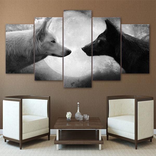 Black And White Lone Wolf Painting | Wolf-Horde-Small-