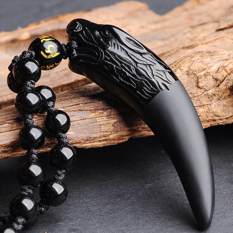 Carved Obsidian Wolf Fang Necklace FREKI | Wolf-Horde