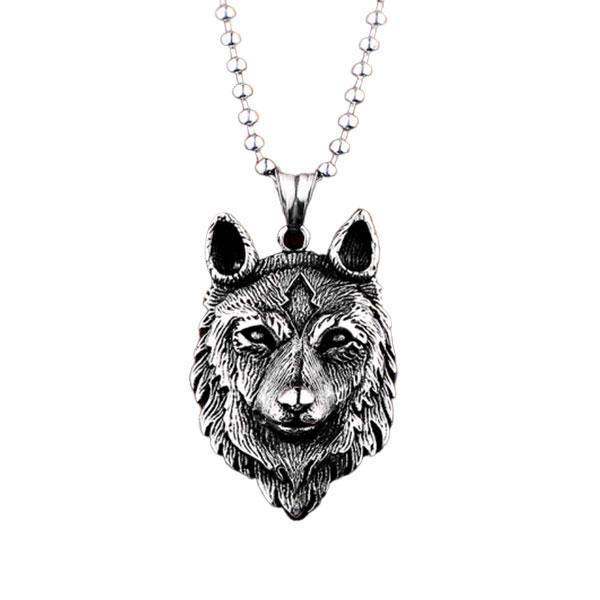 Carved Wolf Head Pendant | Wolf-Horde-Beaded Chain-