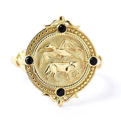 Dragon and Wolf Ring | Wolf-Horde-Golden-