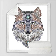 Mandala-style wolf blanket : original design | Wolf-Horde-White-