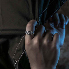 Silver Wolf Head Ring | Wolf-Horde-60mm-