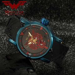 Watch with wolf head pattern | Wolf-Horde-Blue-