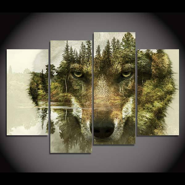 4 Section Wolf Painting | Wolf-Horde-2x (20x40cm) 2x (20x55cm)-