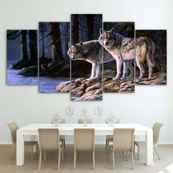 5 Section Wolf Painting | Wolf-Horde-Small-