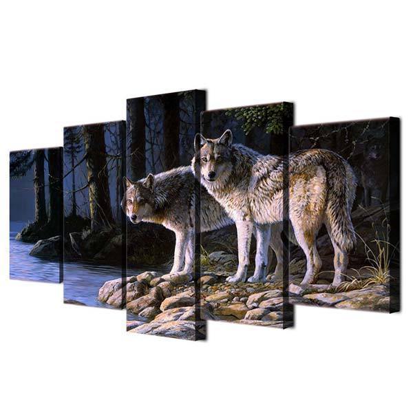 5 Section Wolf Painting | Wolf-Horde-Small-