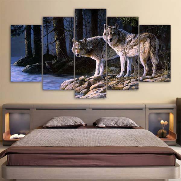 5 Section Wolf Painting | Wolf-Horde-Small-