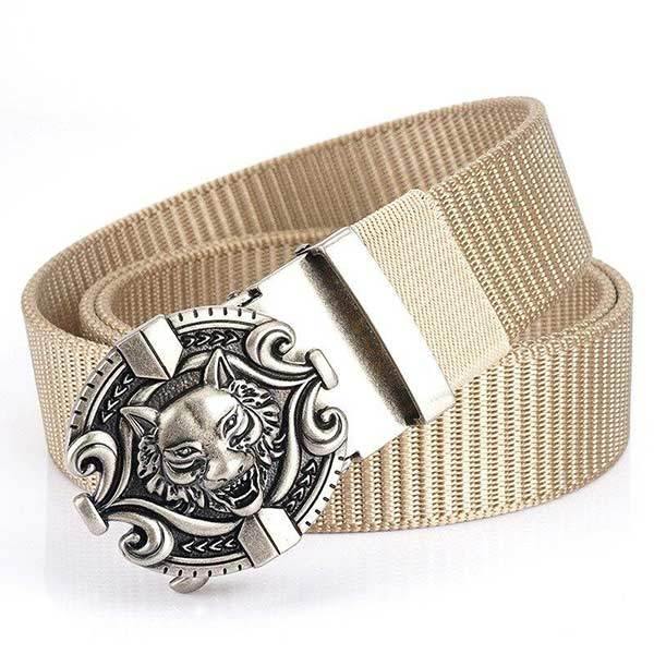 Beige Wolf Head Belt | Wolf-Horde-Belt beige / silver buckle-