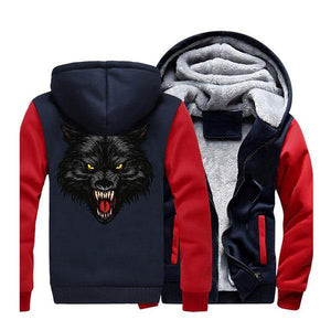 Blue Wolf Fleece Zip-up Jacket | Wolf-Horde Red Dark Blue