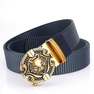Blue Wolf Head Belt | Wolf-Horde-blue belt / gold buckle-