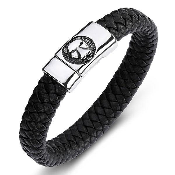 Bracelet wolf braided leather : chic jewelry | Wolf-Horde-16.5cm-