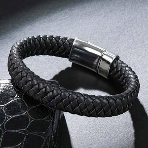 Bracelet wolf braided leather : chic jewelry | Wolf-Horde-16.5cm-