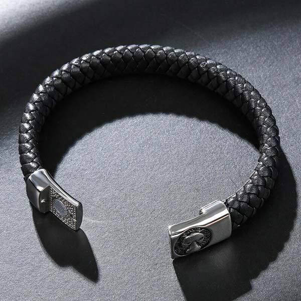 Bracelet wolf braided leather : chic jewelry | Wolf-Horde-16.5cm-