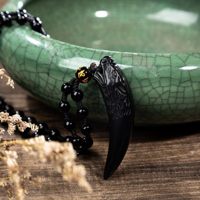 Carved Obsidian Wolf Fang Necklace FREKI | Wolf-Horde