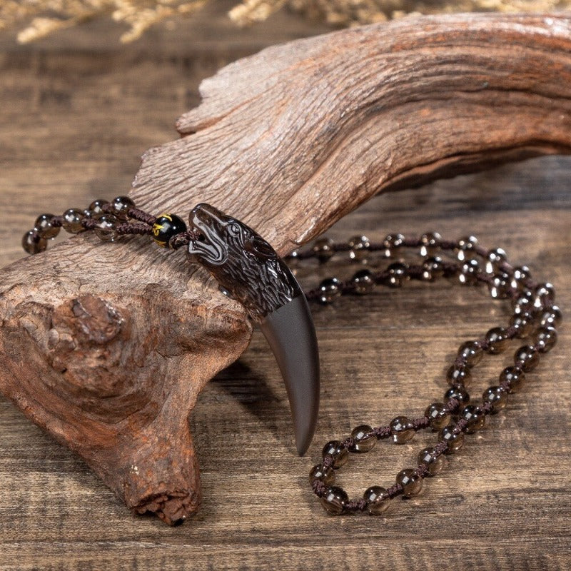 Carved Obsidian Wolf Fang Necklace FREKI | Wolf-Horde