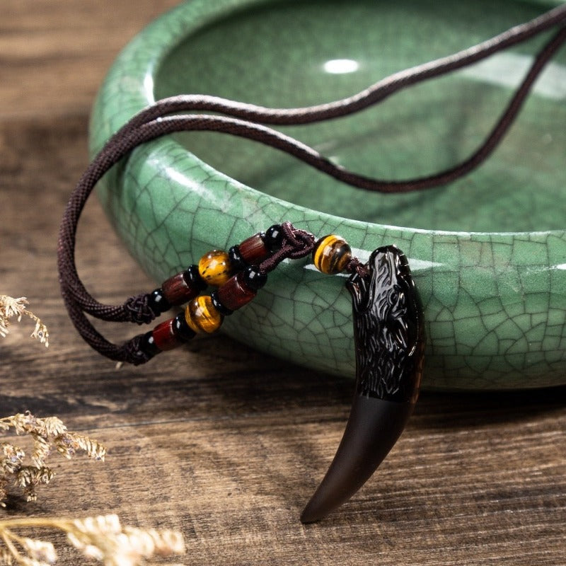 Carved Obsidian Wolf Fang Necklace FREKI | Wolf-Horde