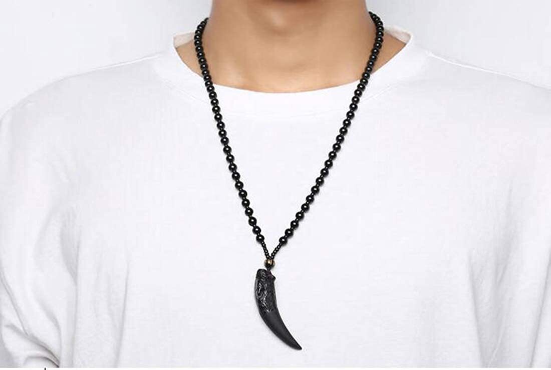 Carved Obsidian Wolf Fang Necklace FREKI | Wolf-Horde