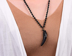 Carved Obsidian Wolf Fang Necklace FREKI | Wolf-Horde