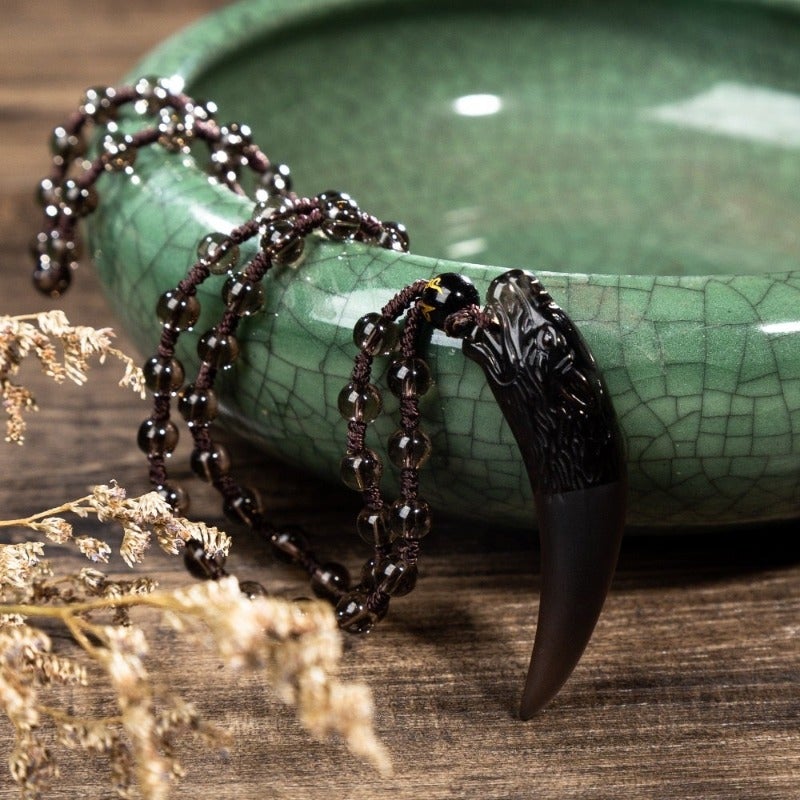 Carved Obsidian Wolf Fang Necklace FREKI | Wolf-Horde 