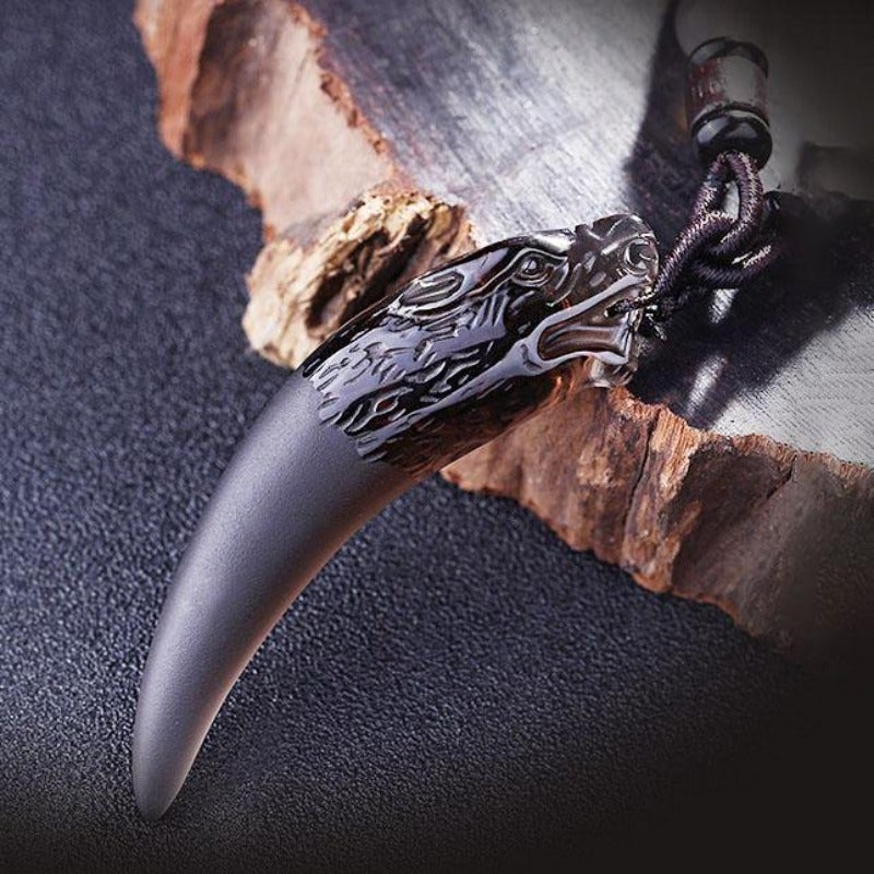 Carved Obsidian Wolf Fang Necklace FREKI | Wolf-Horde Ice 