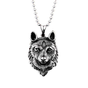 Carved Wolf Head Pendant | Wolf-Horde-Beaded Chain-
