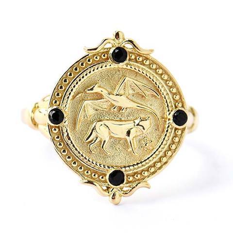 Dragon and Wolf Ring | Wolf-Horde-Golden-