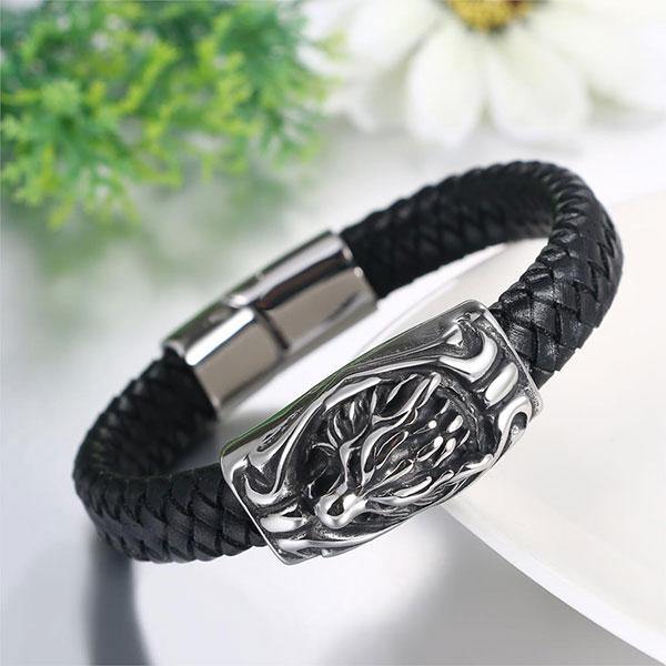 FENRIR WOLF BRACELET (LEATHER & STEEL)