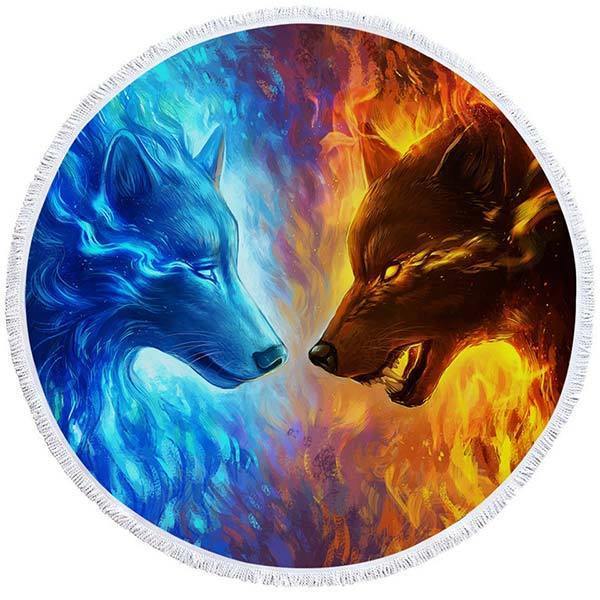 Fire and Ice Wolf Round Towel | Wolf-Horde-002 Towel-