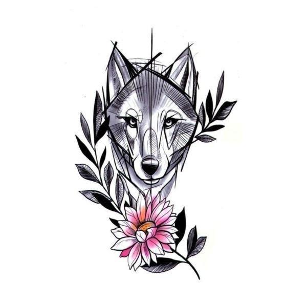 wolf with flowers Wolf head Wolf Flower Tattoo 22666555 Vector Art at  Vecteezy