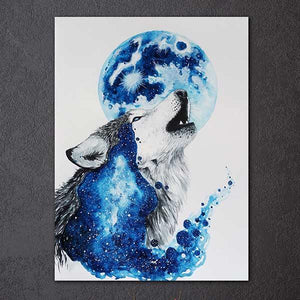 Full Moon Wolf Painting | Wolf-Horde-35x50cm-