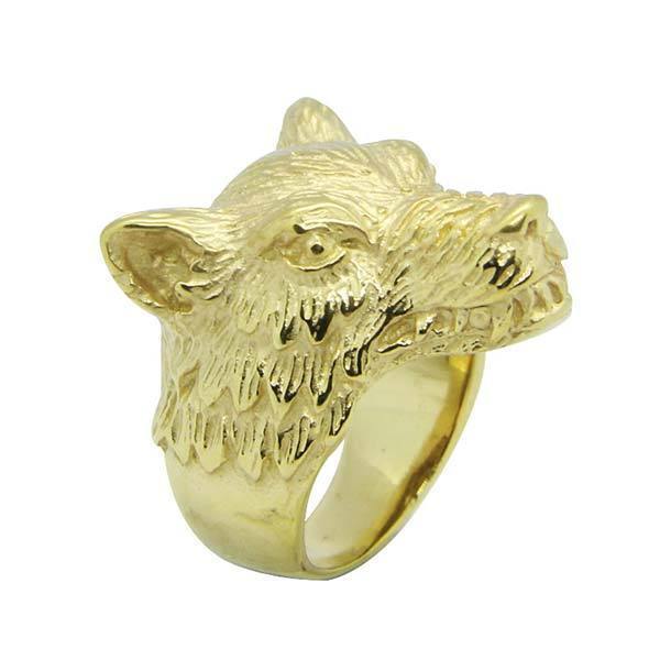 GOLD PLATED WOLF RING (STEEL)