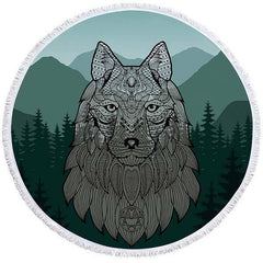 Green Forest Wolf Beach Towel | Wolf-Horde-100cm-