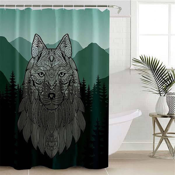 Green Forest Wolf Shower Curtain | Wolf-Horde-W90xH180cm-