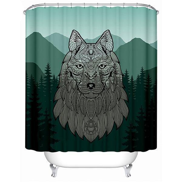 Green Forest Wolf Shower Curtain | Wolf-Horde-W90xH180cm-