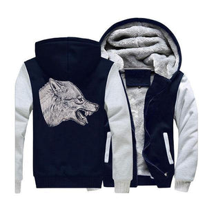 Grey Wolf Spirit Hood Jacket | Wolf-Horde Gray Dark Blue