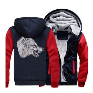 Grey Wolf Spirit Hood Jacket | Wolf-Horde Red Dark Blue