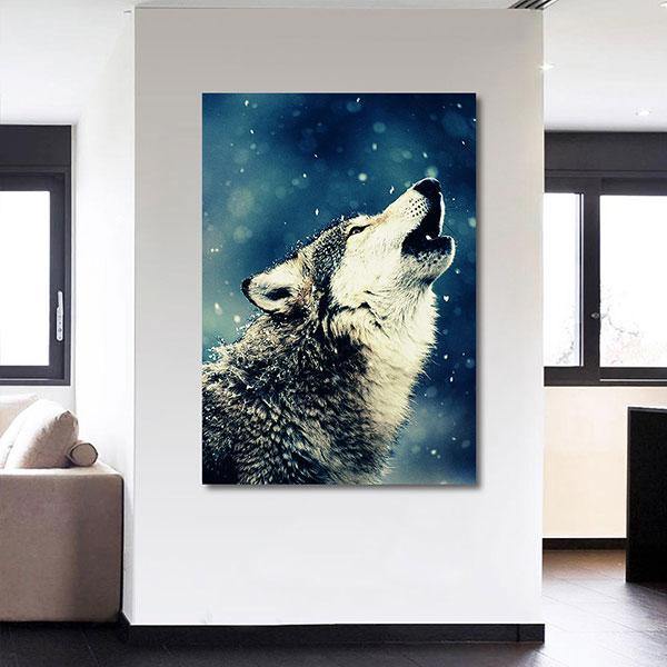Howling wolf Painting | Wolf-Horde-35x50cm-
