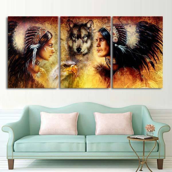 Indian Wolf Painting | Wolf-Horde-Small (20x30cmx3)-