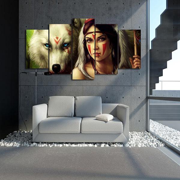 Indian Woman With Wolf Painting | Wolf-Horde-Small-