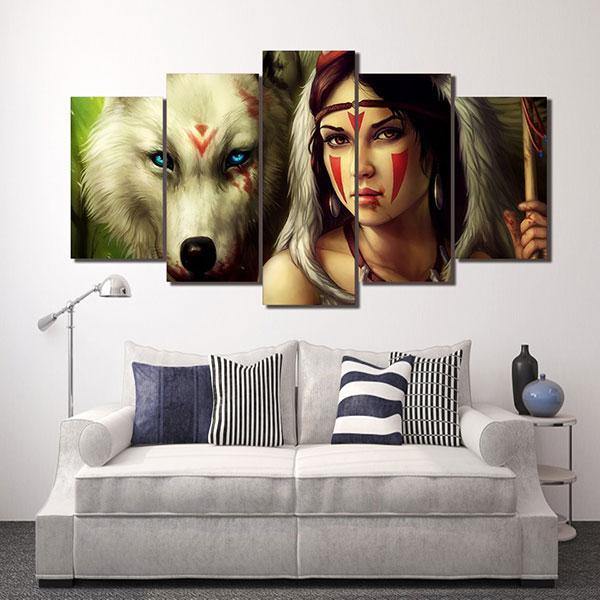 Indian Woman With Wolf Painting | Wolf-Horde-Small-