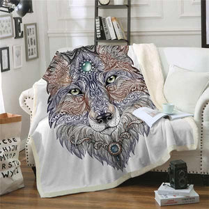 Mandala-style wolf blanket : original design | Wolf-Horde-White-