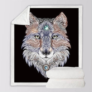 Mandala-style wolf blanket : original design | Wolf-Horde-White-