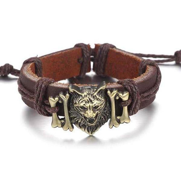 Mens Wolf Head Bracelet | Wolf-Horde-Black-
