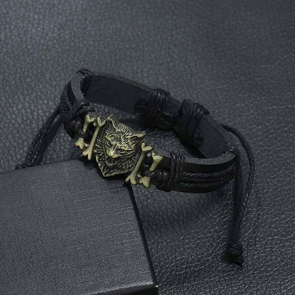 Mens Wolf Head Bracelet | Wolf-Horde-Black-