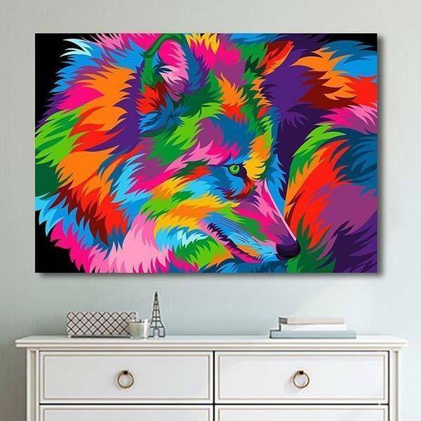 Multicolor Wolf Painting | Wolf-Horde-20x30cm-