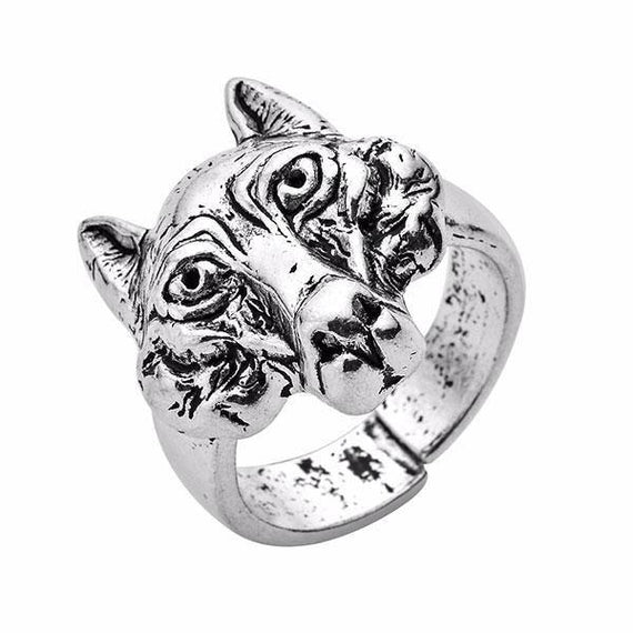 Wolf Head Ring For Men - Punk Rock Stainless Steel Silver Ring, Adjustable Sizes 7-14
