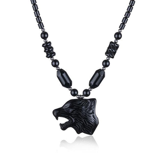 Pearl Wolf Necklace | Wolf-Horde-black collar gray-