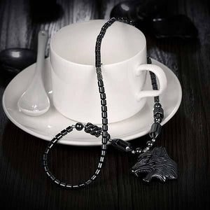Pearl Wolf Necklace | Wolf-Horde-black collar gray-