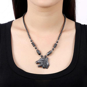 Pearl Wolf Necklace | Wolf-Horde-black collar gray-