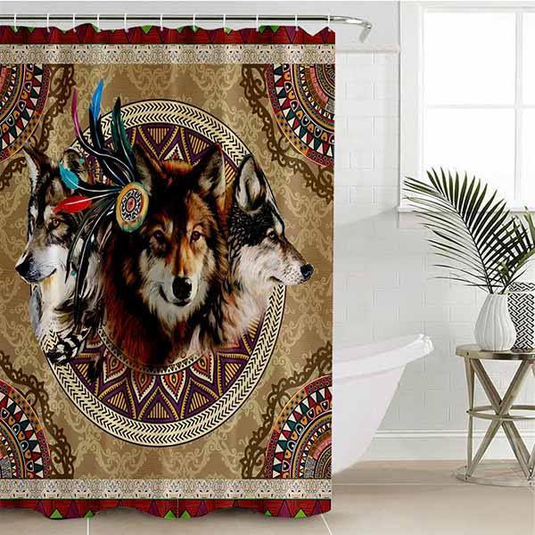 Shower Curtain With Indian Wolf Design | Wolf-Horde-W90xH180cm-